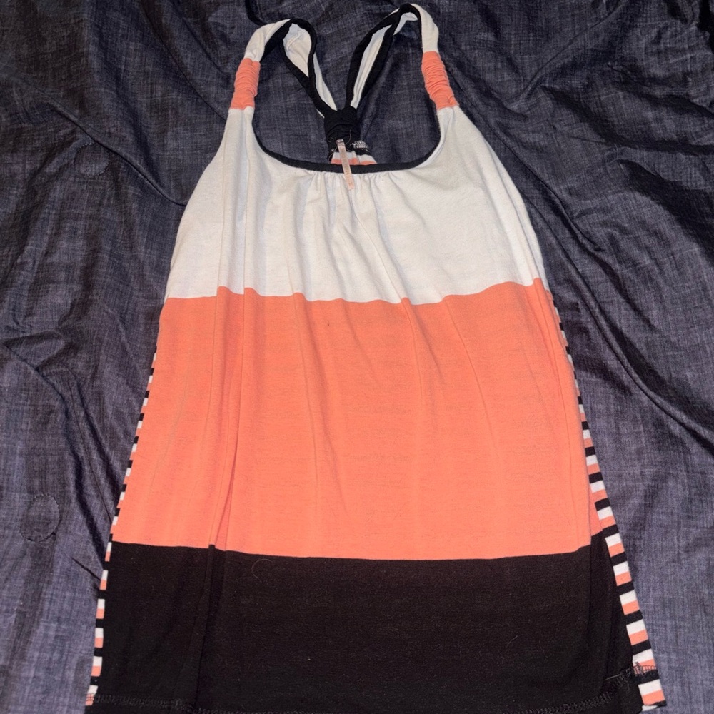 Colorblock Halter Dress in Orange, White, and Black